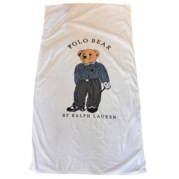 GOLF Polo Bear Ralph Lauren Bath Sheet Beach Towel 64” x 34” Cotton White VTG - Picture 1 of 4
